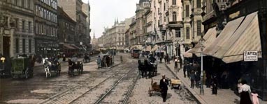 die Mariahilfer Strasse heute die größte und eine der bekanntesten Einkaufsstraßen von Wien hier zur Zeit der Monarchie